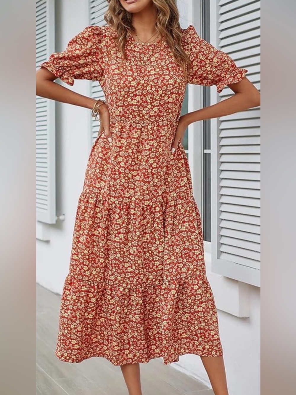 Floral Ruffled Midi Dress by Pretty Garden